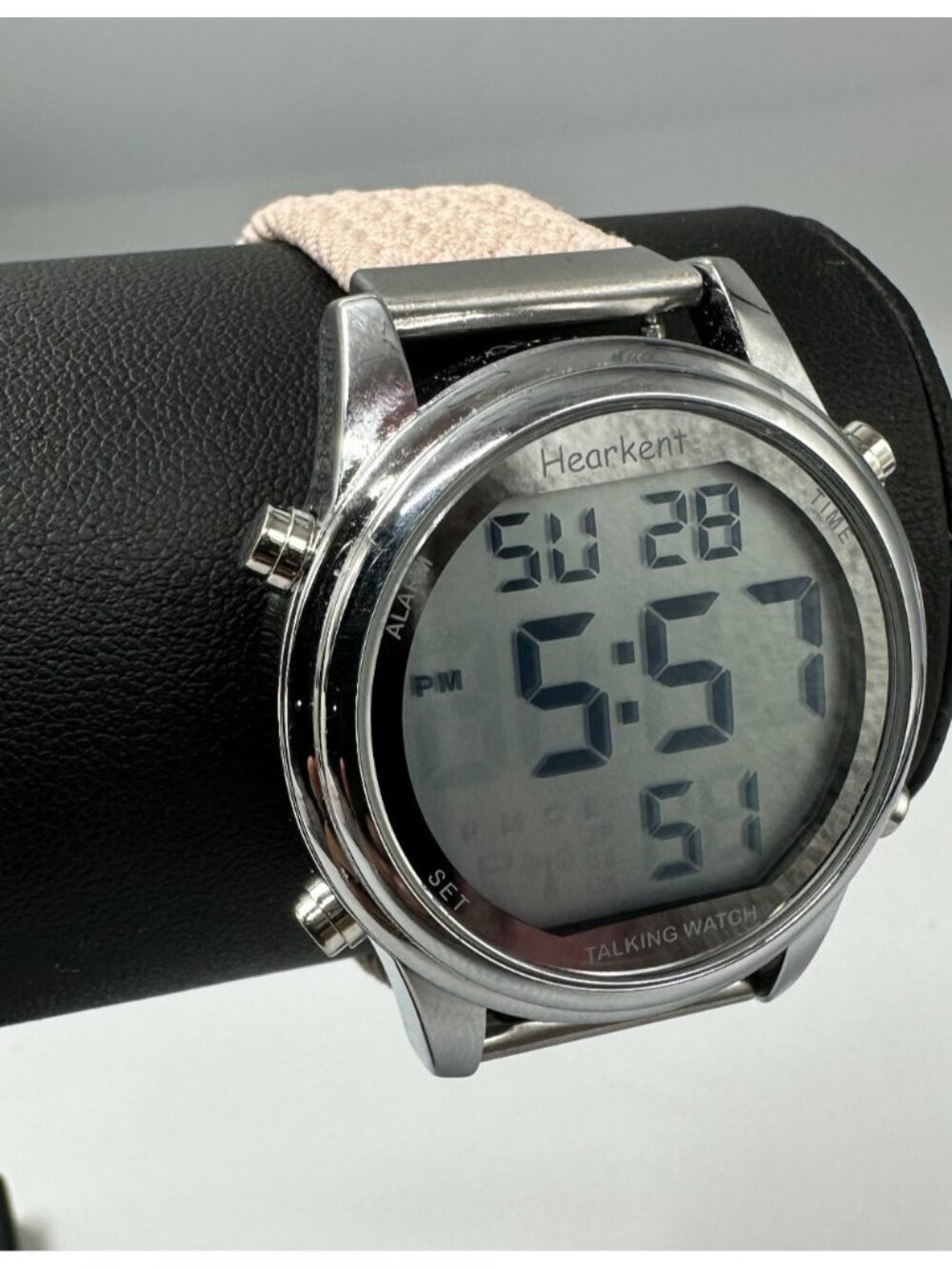 Hearkent Talking Digital Watch Women Silver Tone Pink Band New Battery